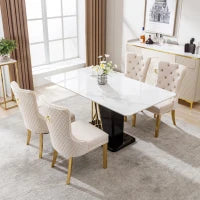 Set di 4 sedie design con decorazioni in rivetti e anelli rotondi unici, imbottite in velluto, 51×65,5×95 cm, Beige