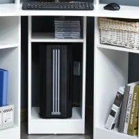 Scrivania Angolare con 3 Sezioni, Scrivania per Camera o Ufficio, Scrivania PC in Legno con Ripiano Monitor, Bianco