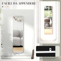 Specchio Verticale da Parete o da Terra con Bordi Arrotondati, in MDF e Vetro, 120x35 cm, Bianco