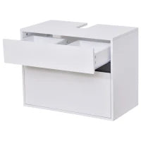 Mobiletto Sottolavabo e Copricolonna per il Bagno, in Legno Bianco con 2 Cassetti e Taglio a U, 67 x 36 x 52cm