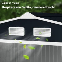 Casetta in Acciaio con Fondazione, 4 Prese d'Aria e 2 Porte Scorrevoli, 277x195x192 cm, Grigio Scuro