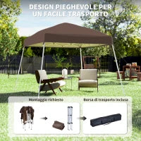 Gazebo Pieghevole da Giardino 2.4x2.4m con Struttura in Acciaio e Corde Antivento, Caffè