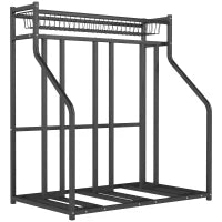 Supporto per Biciclette, Supporto di Parcheggio per 3 Biciclette con Cestino Superiore e 4 Ganci, 90 x 54 x 100 cm, Nero