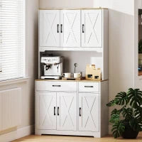 Credenza da cucina con 6 ante, 2 cassetti, piano di lavoro e ripiani regolabili 94x39,5x175,2cm Bianco