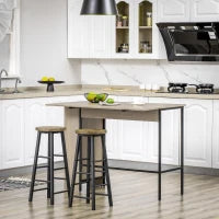 Isola Centrale Tavolo da Bar con Piano Laterale Ribaltabile e 3 Mensole, 120 x 76 x 91,4 cm, Grigio Chiaro