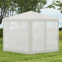 Gazebo da Giardino Esagonale con Doppio Ingresso, in Metallo e Poliestere, 3.94x3.94x2.5 m, Crema
