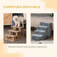 Scaletta per Cani Portatile a 4 Gradini, in Tessuto Vellutato Sfoderabile e Truciolato, 60x35x44 cm, Grigio