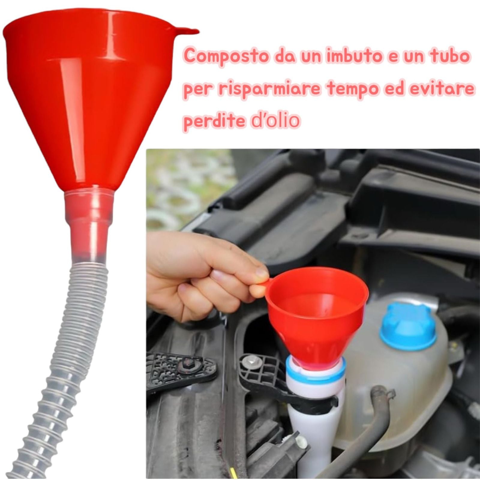 Imbuto Universale Auto Moto con Beccuccio Lungo Flessibile Benzina Olio Acqua