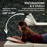 Set 2 Lettini Prendisole con Cuscini Imbottiti e Tavolino in Rattan PE, Marrone e Beige