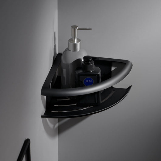 IMEX Portasapone angolare in acciaio inox S304 e ottone finitura nero opaco design compatto per montaggio a parete modello DHANU Imex-ADH010-NG