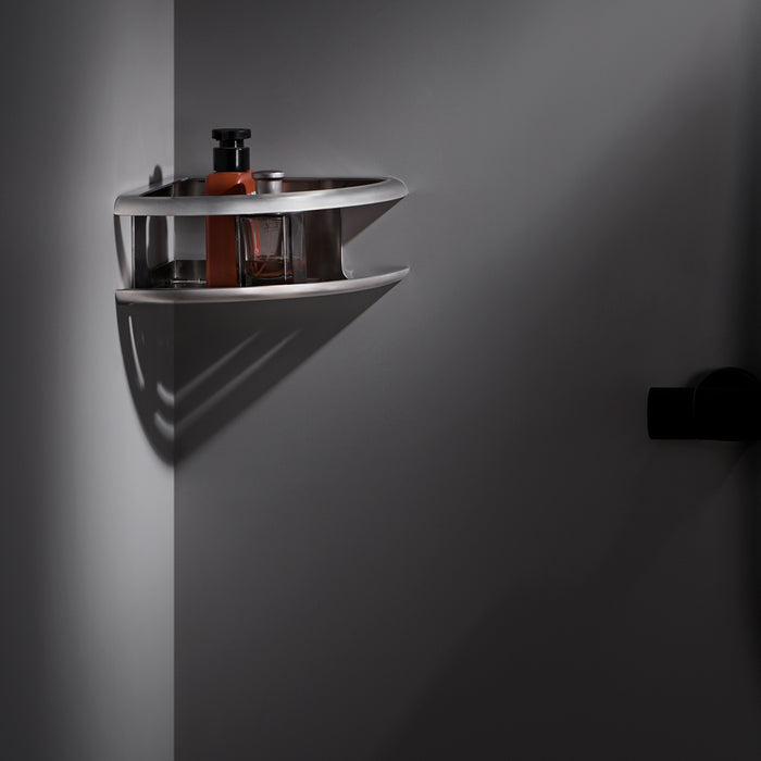 IMEX Distributore di sapone ad angolo in acciaio inox 304 e ottone colore grigio finitura nichel spazzolato modello DHANU Imex-ADH010-NQ