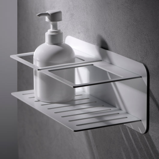IMEX Portasapone frontale in acciaio inox S304 e ottone con finitura bianco opaco per bagno resistente a umidita e corrosione design funzionale compatto modello Imex-ADI011-BL