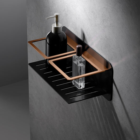 IMEX Portasapone frontale in acciaio inox S304 e ottone finitura combinata nero e oro rosa modello IMAN Imex-ADI011-NOR