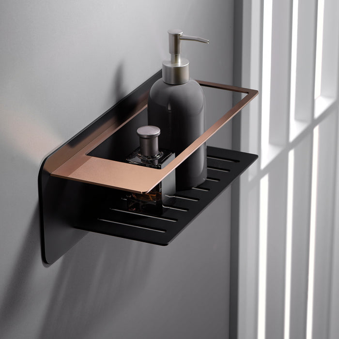 IMEX Portasapone frontale in acciaio inox S304 e ottone finitura combinata nero e oro rosa resistente e moderno modello BETHARI Imex-ADT009-NOR