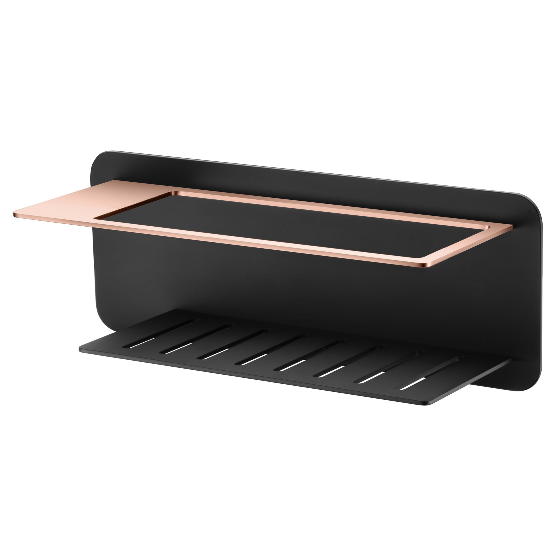 IMEX Portasapone frontale in acciaio inox S304 e ottone finitura combinata nero e oro rosa resistente e moderno modello BETHARI Imex-ADT009-NOR