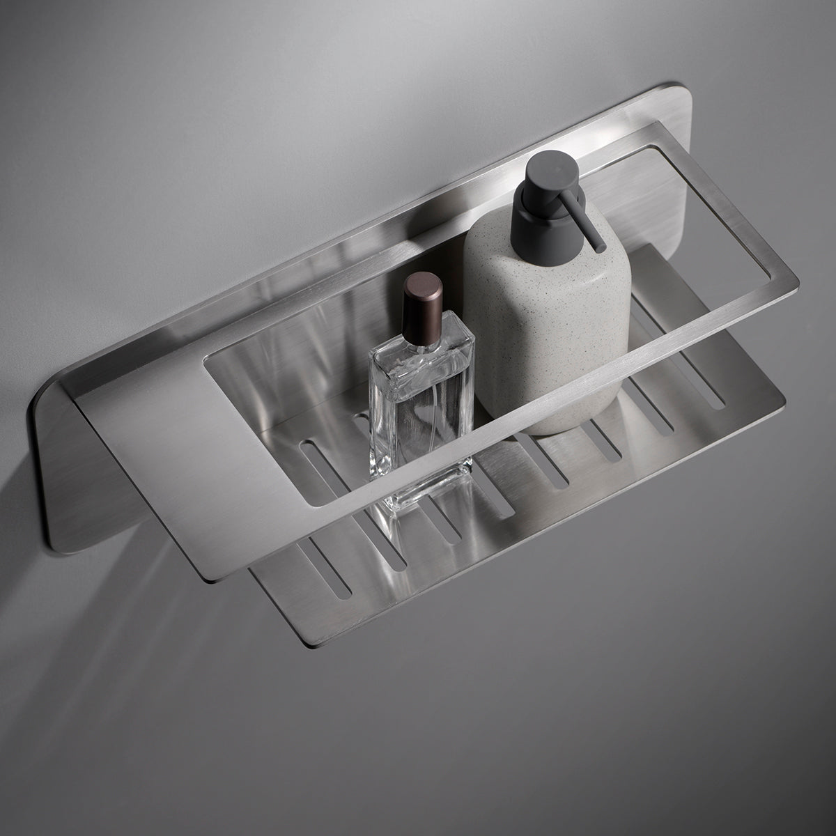 IMEX Portasapone frontale in acciaio s.304 e ottone, finitura nichel spazzolato resistente a corrosione e usura, design compatto per installazione muro bagno e cucina, modello BETHARI Imex-ADT009-NQ