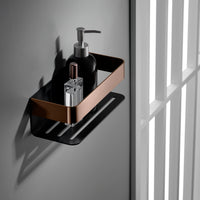 IMEX Portasapone frontale in acciaio inox 304 e ottone, finitura nero e oro rosa, design compatto e resistente, modello MAYURA Imex-ADY007-NOR