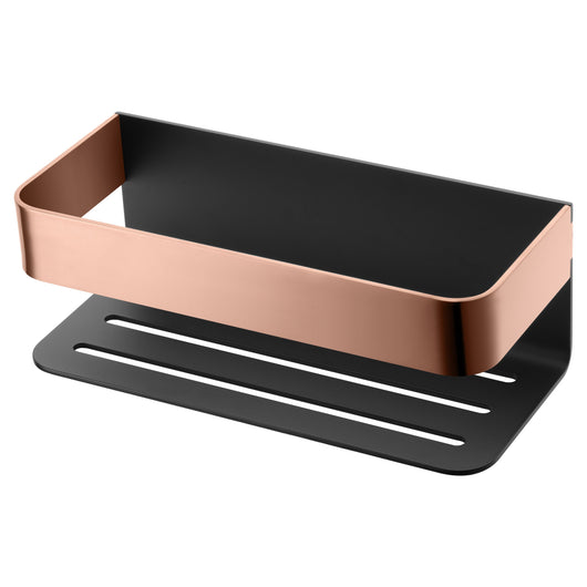 IMEX Portasapone frontale in acciaio inox 304 e ottone, finitura nero e oro rosa, design compatto e resistente, modello MAYURA Imex-ADY007-NOR