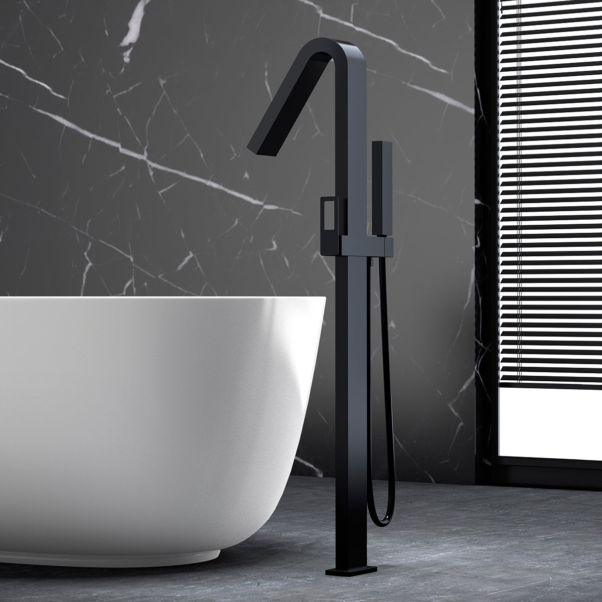 IMEX Miscelatore vasca-doccia a pavimento in acciaio e ottone nero opaco con cartuccia ceramica Ø35 mm tubo in PVC e manopola a una posizione scatola di comando inclusa - Modello Imex-BBEC32-NG Sue