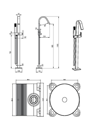IMEX Miscelatore vasca-doccia a pavimento in acciaio e ottone cromato colore inox con cartuccia ceramica Ø35 mm, tubo flessibile in PVC, comando a una posizione, scatola di comando a pavimento Modello