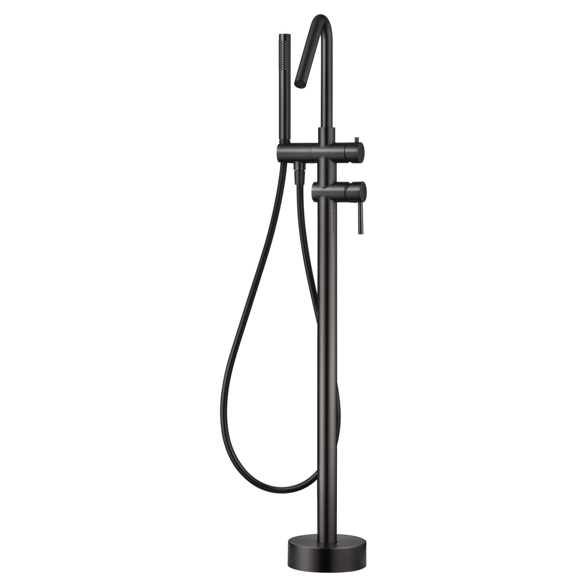 IMEX Miscelatore vasca-doccia a pavimento in ottone e acciaio nero opaco con cartuccia ceramica Ø35 mm tubo flessibile in PVC e manopola singola modello CORCEGA Imex-BBECO1-BGM
