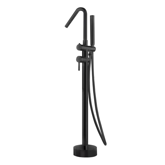 IMEX Miscelatore vasca-doccia a pavimento in ottone e acciaio nero opaco con cartuccia ceramica Ø35 mm, tubo flessibile in PVC e manopola singola finitura nera opaca, scatola di comando inclusa - Mode