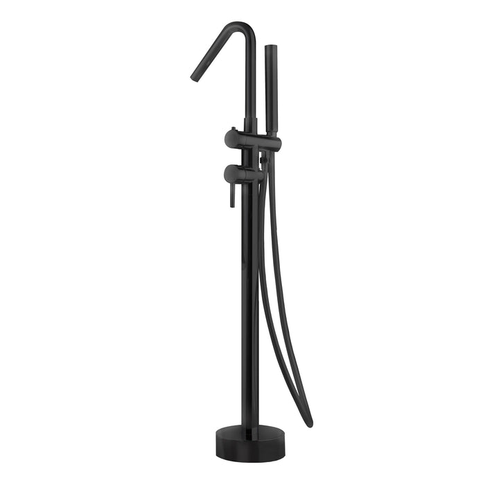 IMEX Miscelatore vasca-doccia a pavimento in ottone e acciaio nero opaco con cartuccia ceramica Ø35 mm, tubo flessibile in PVC e manopola singola finitura nera opaca, scatola di comando inclusa - Mode