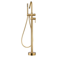 IMEX Miscelatore vasca-doccia a pavimento in ottone e acciaio finitura oro spazzolato con cartuccia ceramica Ø35 mm tubo flessibile in PVC e manopola singola modello Imex-BBECO1-OC