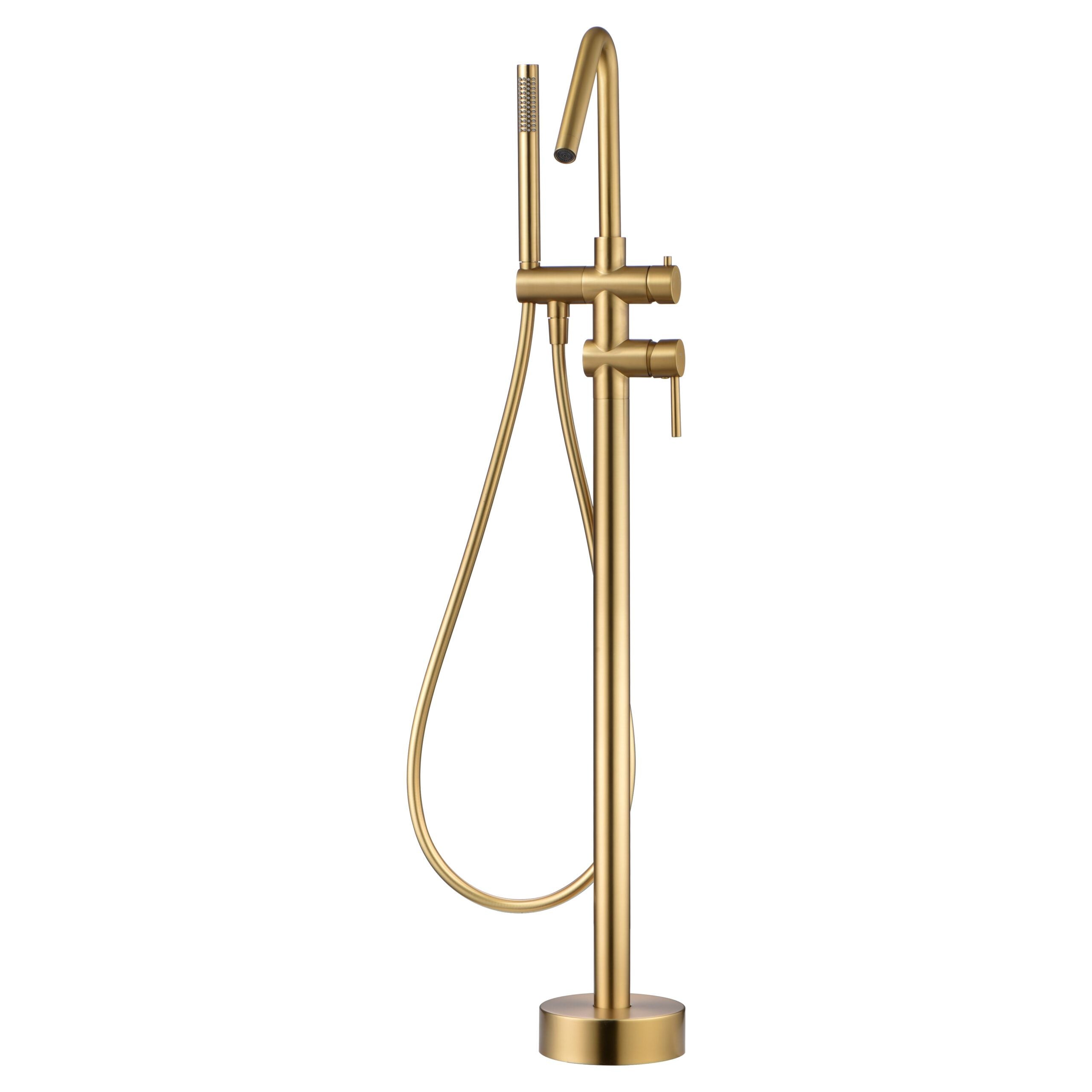 IMEX Miscelatore vasca-doccia a pavimento in ottone e acciaio finitura oro spazzolato con cartuccia ceramica Ø35 mm tubo flessibile in PVC e manopola singola modello Imex-BBECO1-OC