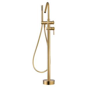 IMEX Miscelatore vasca-doccia a pavimento in ottone e acciaio finitura oro spazzolato con cartuccia ceramica Ø35 mm tubo flessibile in PVC e manopola singola modello Imex-BBECO1-OC