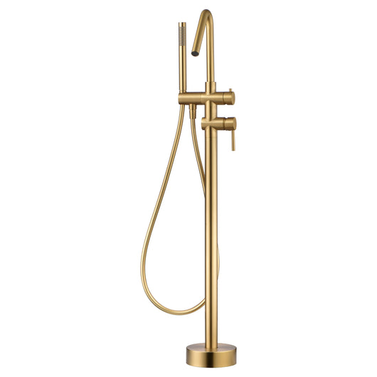 IMEX Miscelatore vasca-doccia a pavimento in ottone e acciaio finitura oro spazzolato con cartuccia ceramica Ø35 mm tubo flessibile in PVC e manopola singola modello Imex-BBECO1-OC