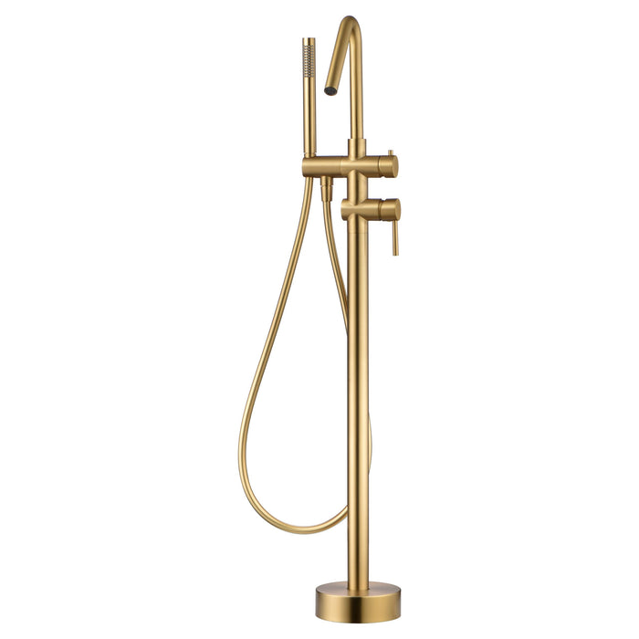 IMEX Miscelatore vasca-doccia a pavimento in ottone e acciaio finitura oro spazzolato con cartuccia ceramica Ø35 mm tubo flessibile in PVC e manopola singola modello Imex-BBECO1-OC