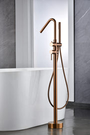 IMEX Miscelatore vasca-doccia a pavimento in ottone e acciaio finitura oro rosa cartuccia ceramica Ø35mm tubo flessibile in PVC manopola singola scatola comando integrata – Modello Imex-BBECO1-ORC