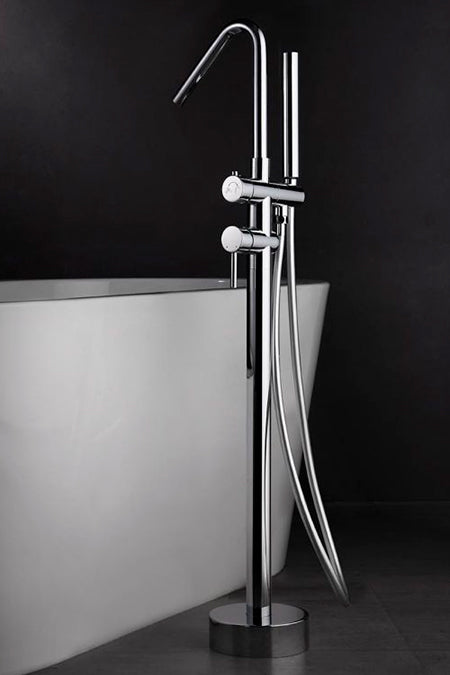 IMEX Miscelatore vasca-doccia a pavimento in acciaio e ottone cromato con cartuccia ceramica Ø35mm, tubo flessibile in PVC, comando a una posizione e scatola di registrazione mod. Imex-BBECO1