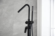 IMEX Miscelatore vasca-doccia freestanding in ottone e zama nero opaco con cartuccia ceramica Ø35 mm, maniglia tonda a 3 posizioni, tubo flessibile PVC nero opaco, scatola di giunzione Imex-BBEZ044-NG