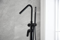 IMEX Miscelatore vasca-doccia freestanding in ottone e zama nero opaco con cartuccia ceramica Ø35 mm, maniglia tonda a 3 posizioni, tubo flessibile PVC nero opaco, scatola di giunzione Imex-BBEZ044-NG