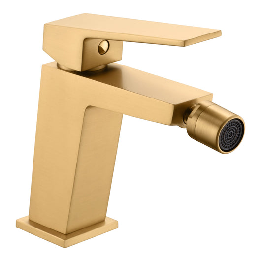 IMEX Miscelatore monocomando bidet corpo ottone cartuccia ceramica Ø26 mm finitura oro spazzolato con set 2 tubi flessibili 3/8 in zama PVD serie ART Imex-BDAR025-2OC