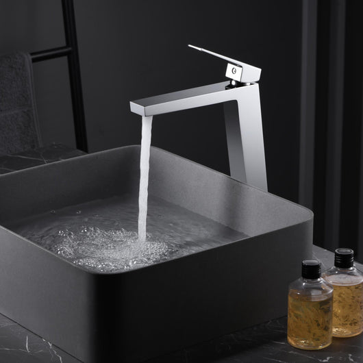 IMEX Miscelatore lavabo alto monocomando cromato in ottone e zama con cartuccia ceramica 26 mm installazione parete interasse 15 cm serie ART modello BDAR025-3