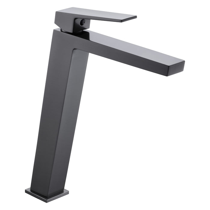 IMEX Miscelatore lavabo alto monocomando Black Gun Metal in ottone con finitura PVD cartuccia ceramica Ø26 mm flessibili 3-8 design squadrato moderno per lavabi da appoggio – modello BDAR025-3BGM