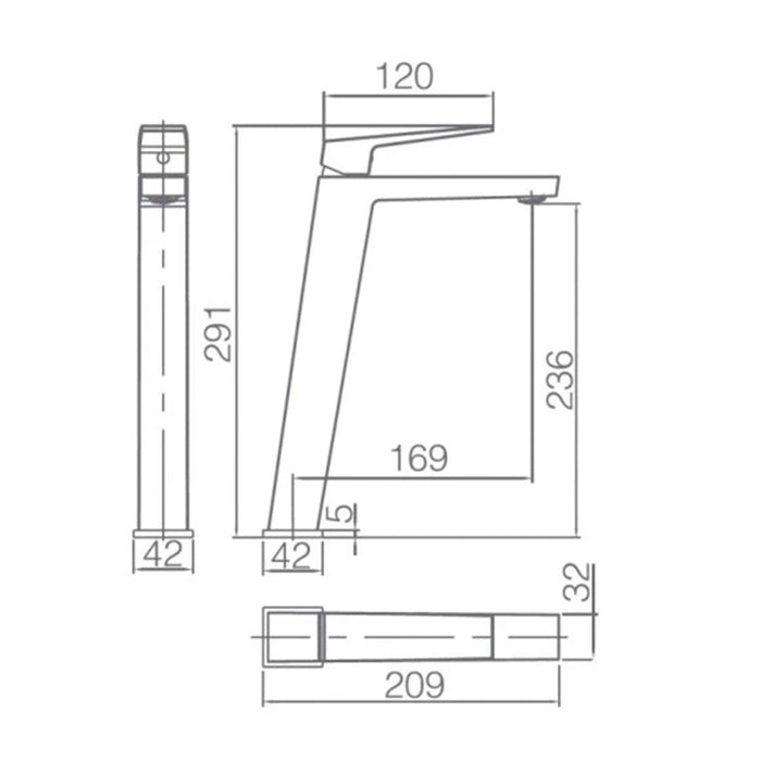 IMEX Miscelatore lavabo alto monocomando Black Gun Metal in ottone con finitura PVD cartuccia ceramica Ø26 mm flessibili 3-8 design squadrato moderno per lavabi da appoggio – modello BDAR025-3BGM