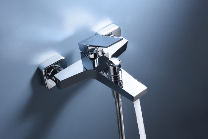 IMEX Miscelatore vasca-doccia corpo in ottone cromato con tubo flessibile metallo 180 cm portamaniglia ABS maniglia quadrata cartuccia ceramica Ø35 mm serie ART Imex-BDAR025-4