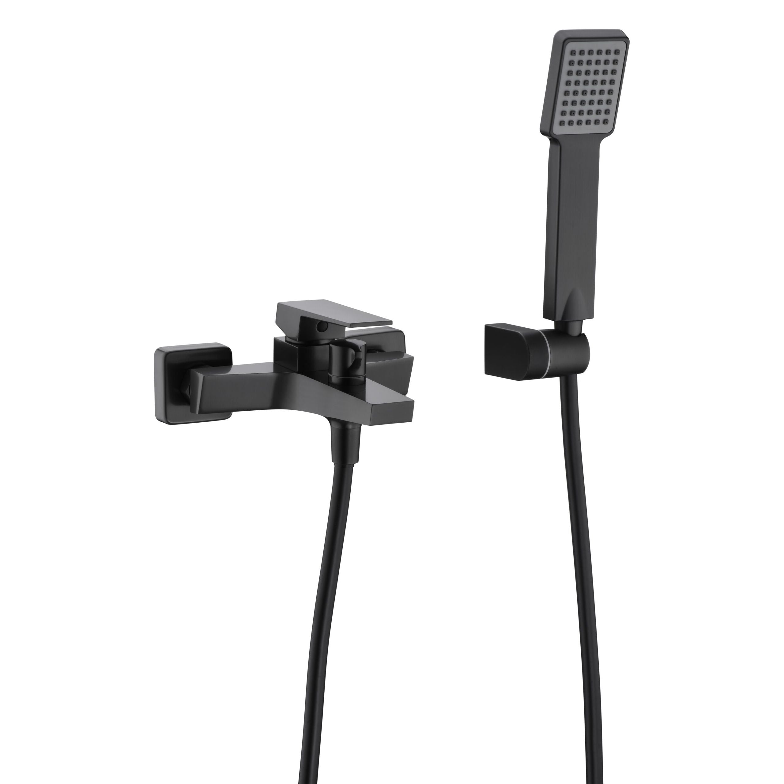 IMEX Miscelatore vasca-doccia in ottone con finitura black gun metal supporto doccetta in ABS tubo flessibile PVC 180 cm cartuccia in ceramica Ø35 mm maniglia quadrata modello Imex-BDAR025-4BGM