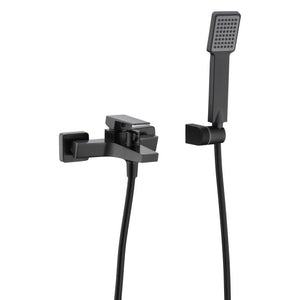 IMEX Miscelatore vasca-doccia in ottone con finitura black gun metal supporto doccetta in ABS tubo flessibile PVC 180 cm cartuccia in ceramica Ø35 mm maniglia quadrata modello Imex-BDAR025-4BGM