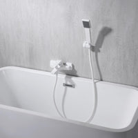 IMEX Miscelatore vasca-doccia bianco opaco in ottone e zama con cartuccia ceramica Ø35 mm tubo flessibile metallo 180 cm supporto doccetta ABS maniglia quadrata Imex-BDAR025-4BL