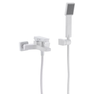 IMEX Miscelatore vasca-doccia bianco opaco in ottone e zama con cartuccia ceramica Ø35 mm tubo flessibile metallo 180 cm supporto doccetta ABS maniglia quadrata Imex-BDAR025-4BL