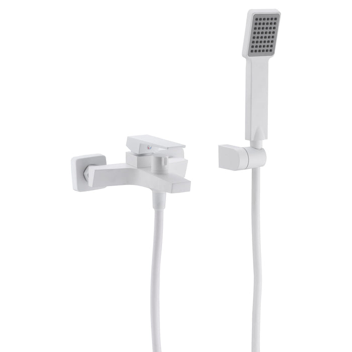 IMEX Miscelatore vasca-doccia bianco opaco in ottone e zama con cartuccia ceramica Ø35 mm tubo flessibile metallo 180 cm supporto doccetta ABS maniglia quadrata Imex-BDAR025-4BL