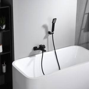 IMEX Miscelatore vasca-doccia in ottone nero opaco con portamanopola ABS tubo flessibile metallo 180 cm manopola quadrata cartuccia ceramica Ø35 mm Serie ART Imex-BDAR025-4NG