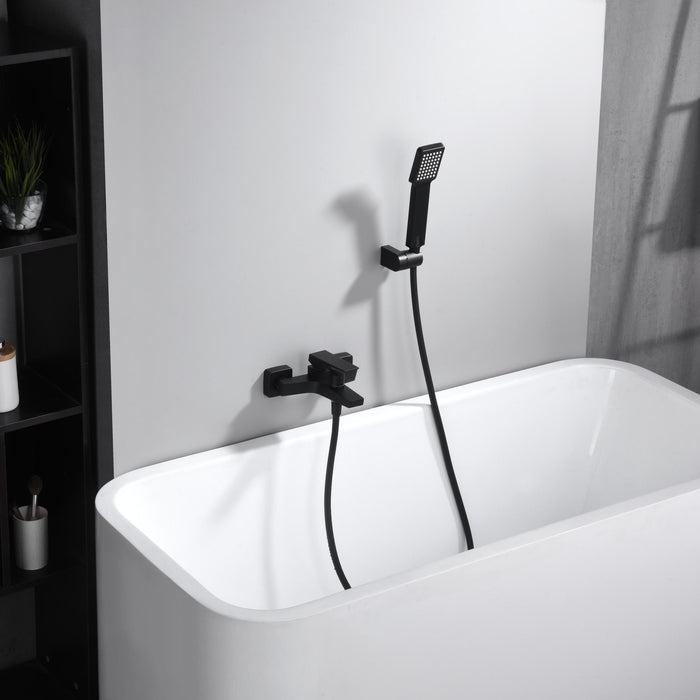 IMEX Miscelatore vasca-doccia in ottone nero opaco con portamanopola ABS tubo flessibile metallo 180 cm manopola quadrata cartuccia ceramica Ø35 mm Serie ART Imex-BDAR025-4NG