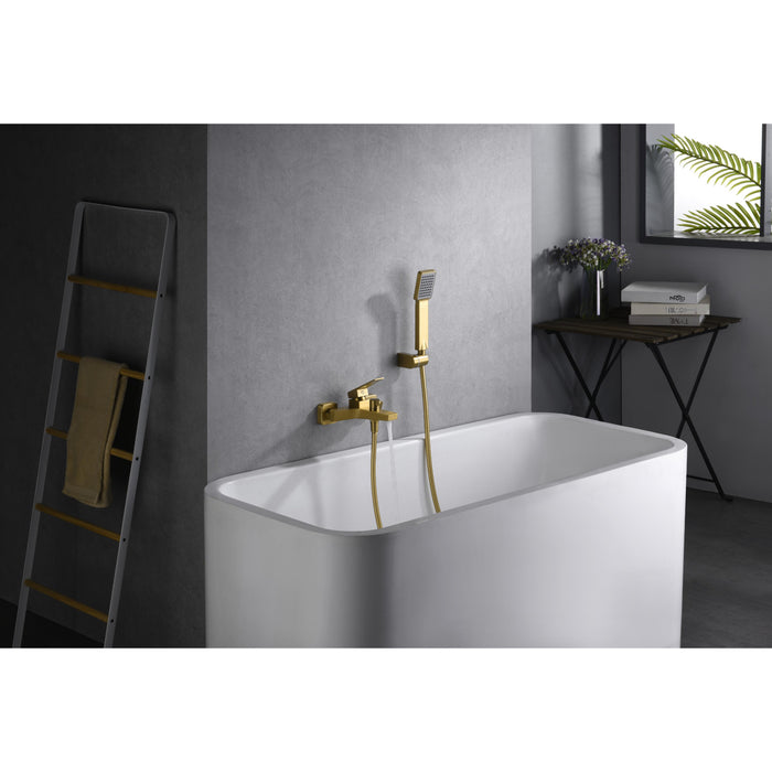 IMEX Miscelatore vasca-doccia corpo ottone finitura oro spazzolato PVD tubo flessibile PVC 180 cm supporto doccia ABS maniglia quadrata cartuccia ceramica Ø35 mm modello Imex-BDAR025-4OC