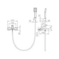 IMEX Miscelatore vasca-doccia corpo ottone finitura oro spazzolato PVD tubo flessibile PVC 180 cm supporto doccia ABS maniglia quadrata cartuccia ceramica Ø35 mm modello Imex-BDAR025-4OC
